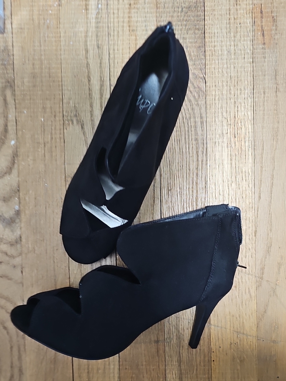 Impo Black Peep-Toe Scalloped Stiletto Booties
